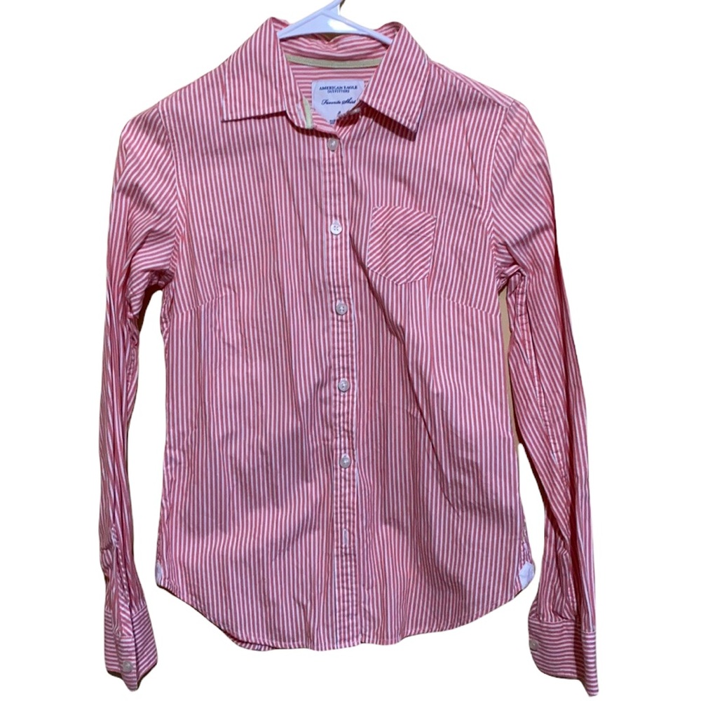 American Eagle Outfitters Women’s Button Down Shirt in Orange Stripes - size 2